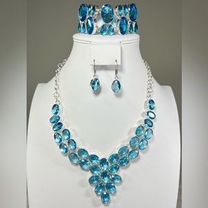 Blue Topaz 925 Large Necklace Bracelet & Earrings